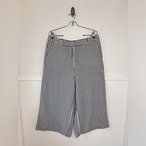 Ann Taylor Loft Navy & White Stripe Linen Cotton Blend Wide Leg Crop Pant NWT